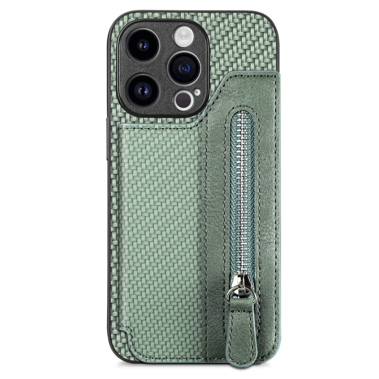 Carbon Fiber Horizontal Flip Zipper Wallet Phone Case