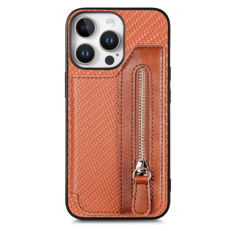 Carbon Fiber Horizontal Flip Zipper Wallet Phone Case
