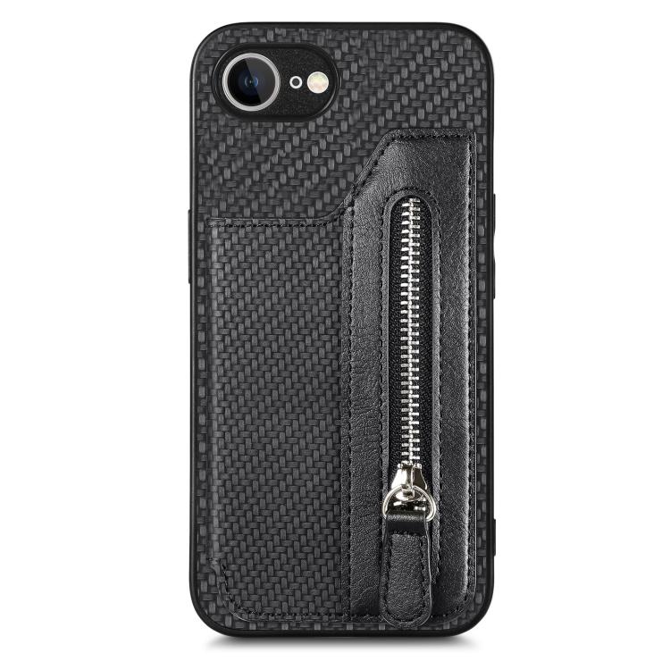 Carbon Fiber Horizontal Flip Zipper Wallet Phone Case