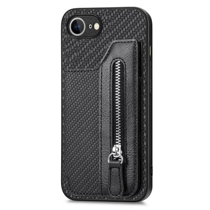 Carbon Fiber Horizontal Flip Zipper Wallet Phone Case