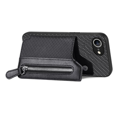 Carbon Fiber Horizontal Flip Zipper Wallet Phone Case