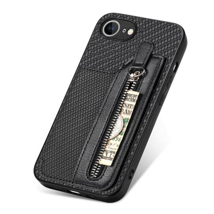 Carbon Fiber Horizontal Flip Zipper Wallet Phone Case