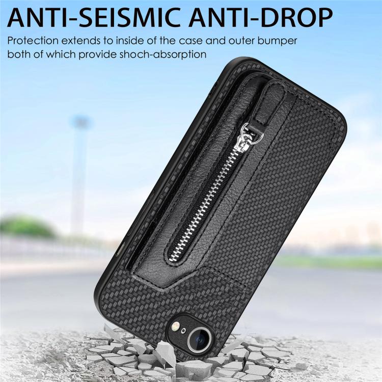 Carbon Fiber Horizontal Flip Zipper Wallet Phone Case
