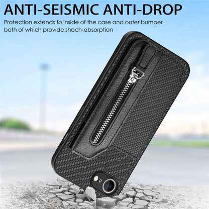 Carbon Fiber Horizontal Flip Zipper Wallet Phone Case