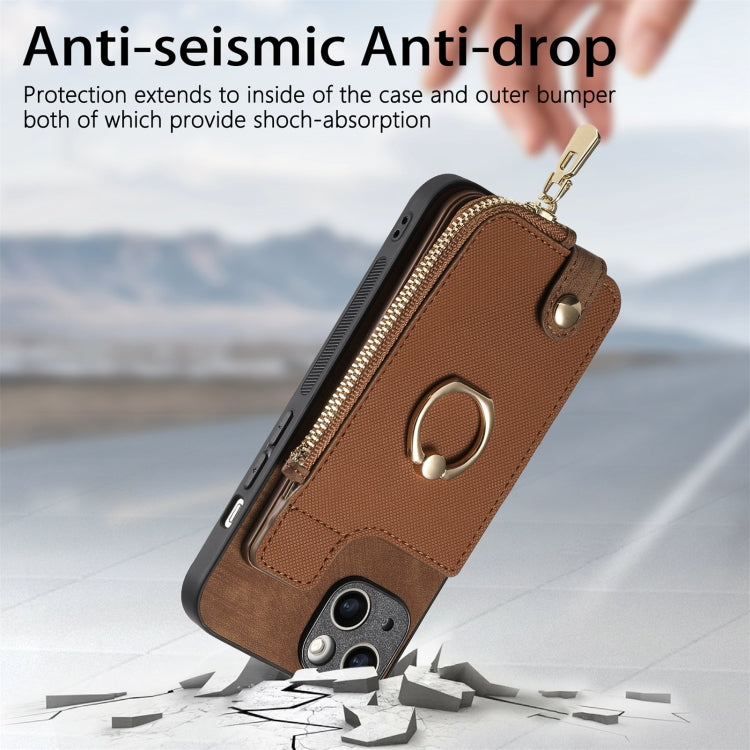 Cross Leather Ring Vertical Zipper Wallet Back Phone Case