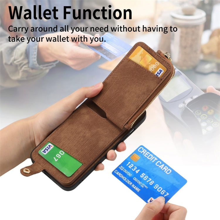 Cross Leather Ring Vertical Zipper Wallet Back Phone Case