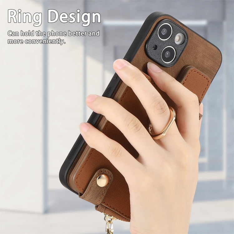 Cross Leather Ring Vertical Zipper Wallet Back Phone Case