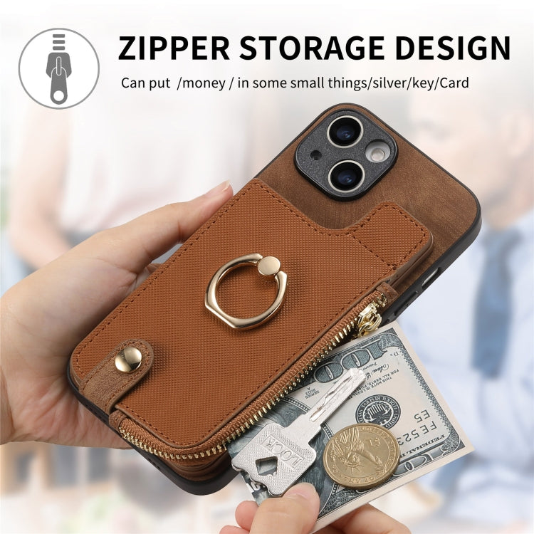 Cross Leather Ring Vertical Zipper Wallet Back Phone Case