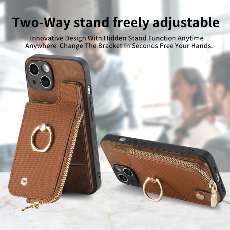 Cross Leather Ring Vertical Zipper Wallet Back Phone Case