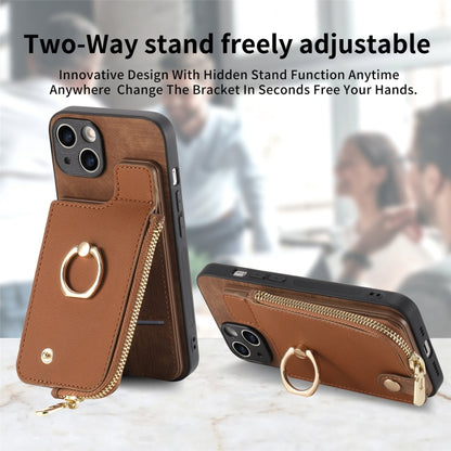 Cross Leather Ring Vertical Zipper Wallet Back Phone Case
