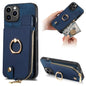 Cross Leather Ring Vertical Zipper Wallet Back Phone Case