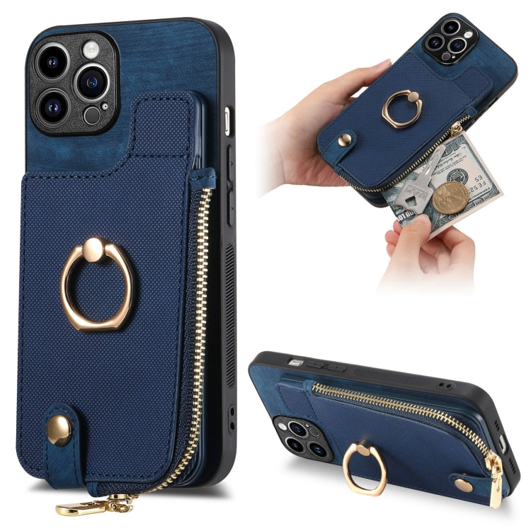 Cross Leather Ring Vertical Zipper Wallet Back Phone Case