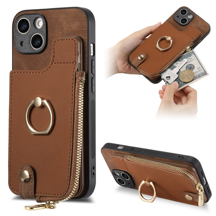 Cross Leather Ring Vertical Zipper Wallet Back Phone Case