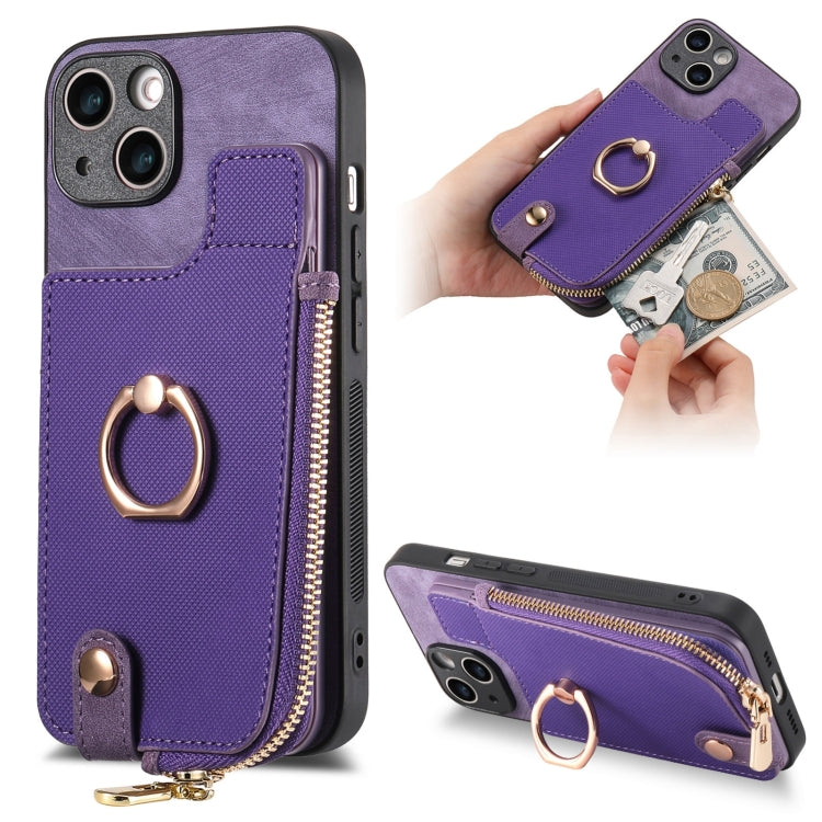 Cross Leather Ring Vertical Zipper Wallet Back Phone Case