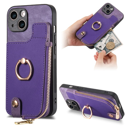 Cross Leather Ring Vertical Zipper Wallet Back Phone Case