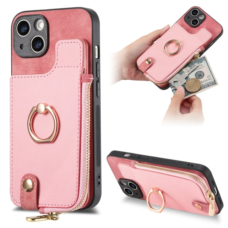 Cross Leather Ring Vertical Zipper Wallet Back Phone Case