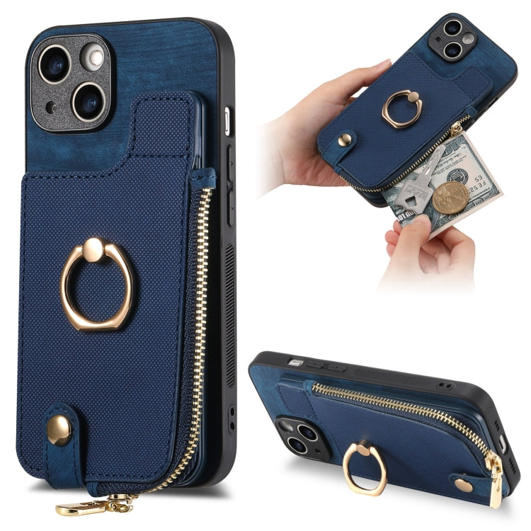 Cross Leather Ring Vertical Zipper Wallet Back Phone Case