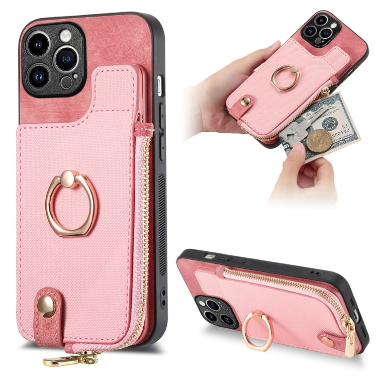 Cross Leather Ring Vertical Zipper Wallet Back Phone Case