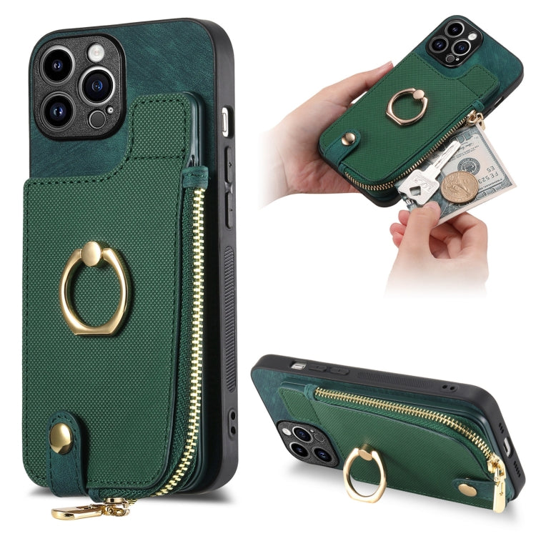 Cross Leather Ring Vertical Zipper Wallet Back Phone Case