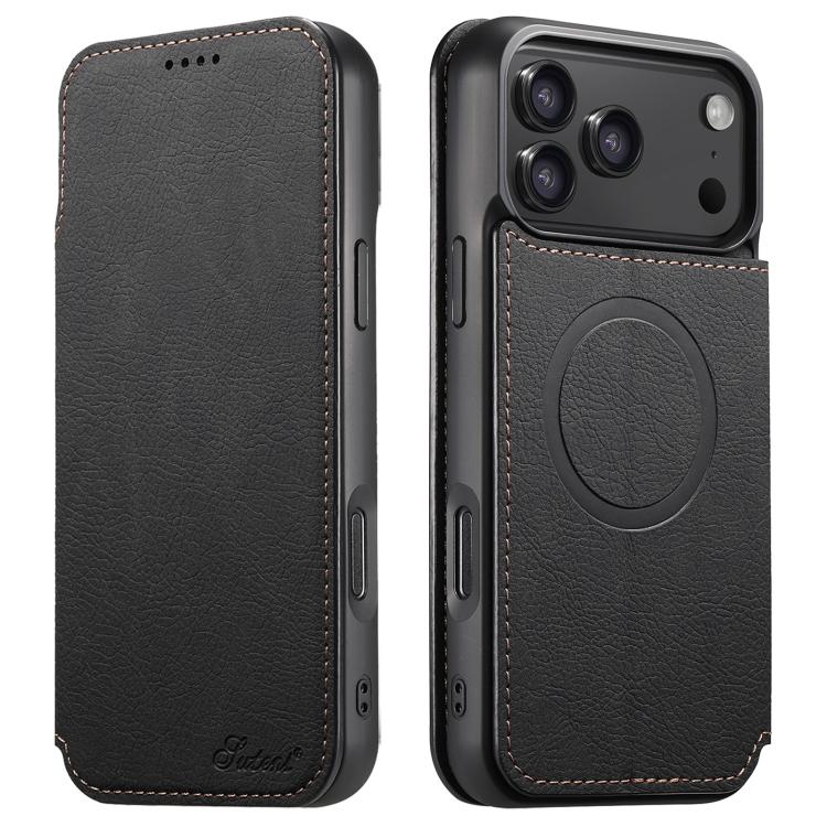 Suteni J06 Retro Matte Litchi Texture Leather MagSafe Phone Case