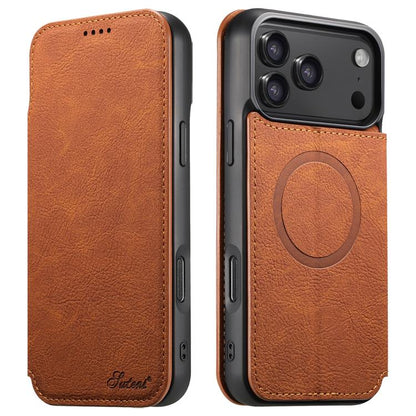 Suteni J06 Retro Matte Litchi Texture Leather MagSafe Phone Case