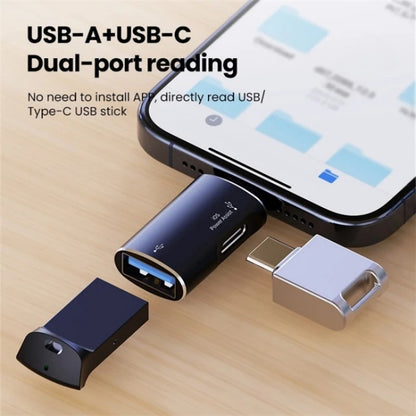 JS-103 8 Pin Male to USB+Type-C Female OTG Adapter