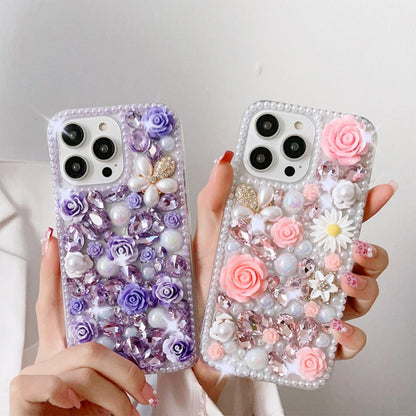 Rose Hand-set Diamond PC Phone Case