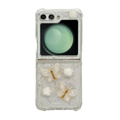 Three-dimensional Butterfly Glitter TPU  Phone Case, For Samsung Galaxy Z Flip6 / Flip7 FE, For Samsung Galaxy Z Flip5, For Samsung Galaxy Z Flip4, For Samsung Galaxy Z Flip3
