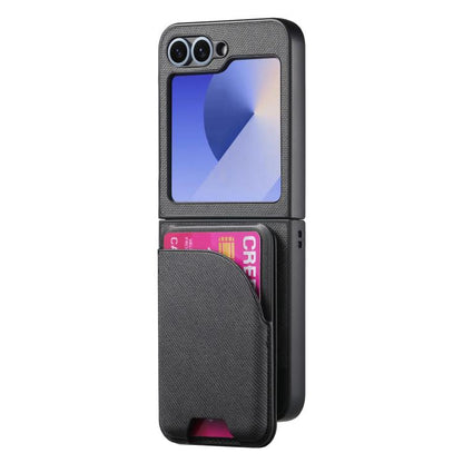 Twill Fabric Leather Skin Card Bag Magnetic Back Phone Case, For Samsung Galaxy Z Flip6, For Samsung Galaxy Z Flip5, For Samsung Galaxy Z Flip4, For Samsung Galaxy Z Flip3 5G