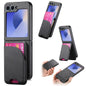 Twill Fabric Leather Skin Card Bag Magnetic Back Phone Case, For Samsung Galaxy Z Flip6, For Samsung Galaxy Z Flip5, For Samsung Galaxy Z Flip4, For Samsung Galaxy Z Flip3 5G