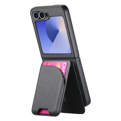 Twill Fabric Leather Skin Card Bag Magnetic Back Phone Case, For Samsung Galaxy Z Flip6, For Samsung Galaxy Z Flip5, For Samsung Galaxy Z Flip4, For Samsung Galaxy Z Flip3 5G