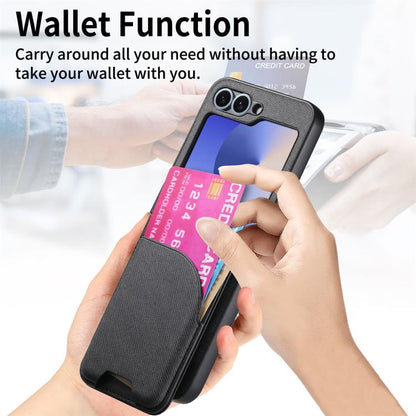 Twill Fabric Leather Skin Card Bag Magnetic Back Phone Case, For Samsung Galaxy Z Flip6, For Samsung Galaxy Z Flip5, For Samsung Galaxy Z Flip4, For Samsung Galaxy Z Flip3 5G