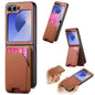 Twill Fabric Leather Skin Card Bag Magnetic Back Phone Case, For Samsung Galaxy Z Flip6, For Samsung Galaxy Z Flip5, For Samsung Galaxy Z Flip4, For Samsung Galaxy Z Flip3 5G