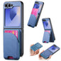 Twill Fabric Leather Skin Card Bag Magnetic Back Phone Case, For Samsung Galaxy Z Flip6, For Samsung Galaxy Z Flip5, For Samsung Galaxy Z Flip4, For Samsung Galaxy Z Flip3 5G