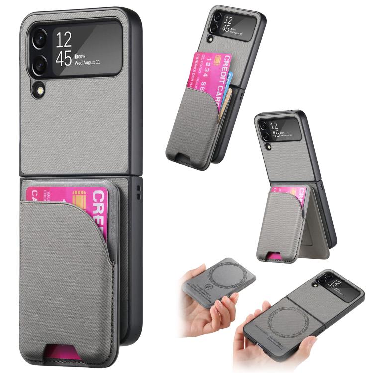 Twill Fabric Leather Skin Card Bag Magnetic Back Phone Case, For Samsung Galaxy Z Flip6, For Samsung Galaxy Z Flip5, For Samsung Galaxy Z Flip4, For Samsung Galaxy Z Flip3 5G