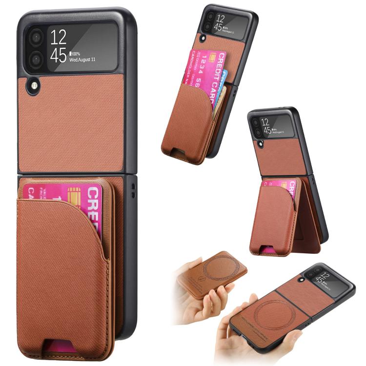 Twill Fabric Leather Skin Card Bag Magnetic Back Phone Case, For Samsung Galaxy Z Flip6, For Samsung Galaxy Z Flip5, For Samsung Galaxy Z Flip4, For Samsung Galaxy Z Flip3 5G