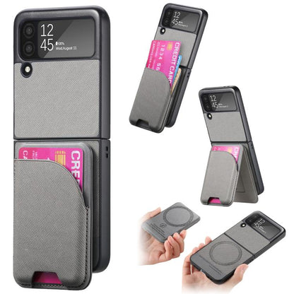 Twill Fabric Leather Skin Card Bag Magnetic Back Phone Case, For Samsung Galaxy Z Flip6, For Samsung Galaxy Z Flip5, For Samsung Galaxy Z Flip4, For Samsung Galaxy Z Flip3 5G