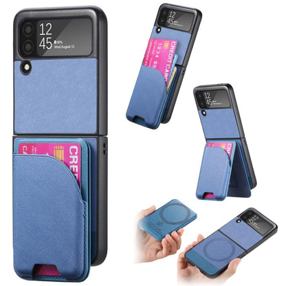 Twill Fabric Leather Skin Card Bag Magnetic Back Phone Case, For Samsung Galaxy Z Flip6, For Samsung Galaxy Z Flip5, For Samsung Galaxy Z Flip4, For Samsung Galaxy Z Flip3 5G