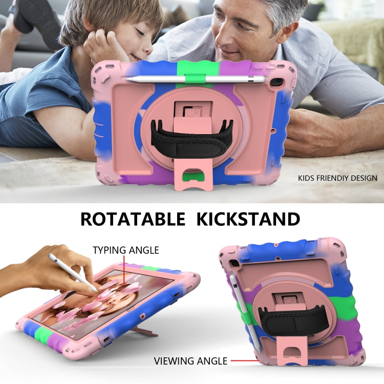 For iPad 9.7 (2018) & (2017) 360 Degree Rotation PC + Silicone Shockproof Combination Case with Holder & Hand Grip Strap & Neck Strap