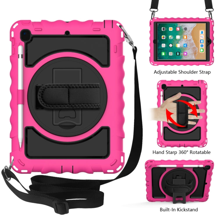 For iPad 9.7 (2018) & (2017) 360 Degree Rotation PC + Silicone Shockproof Combination Case with Holder & Hand Grip Strap & Neck Strap