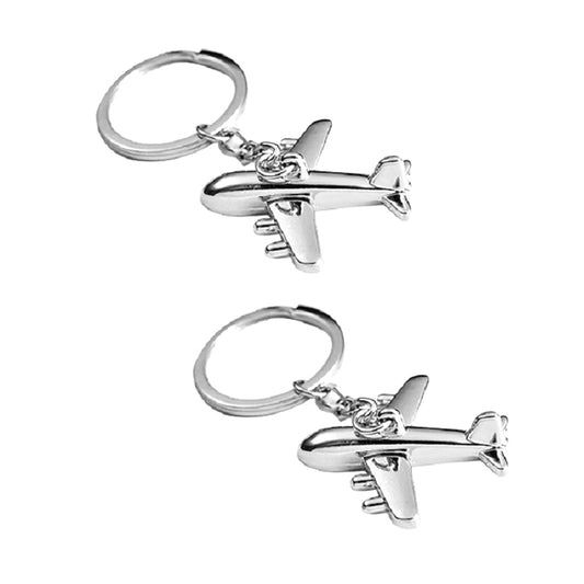 2 PCS Creative Stereo Plane Metal Keychain Bag Pendant Souvenir, Silver Small Plane