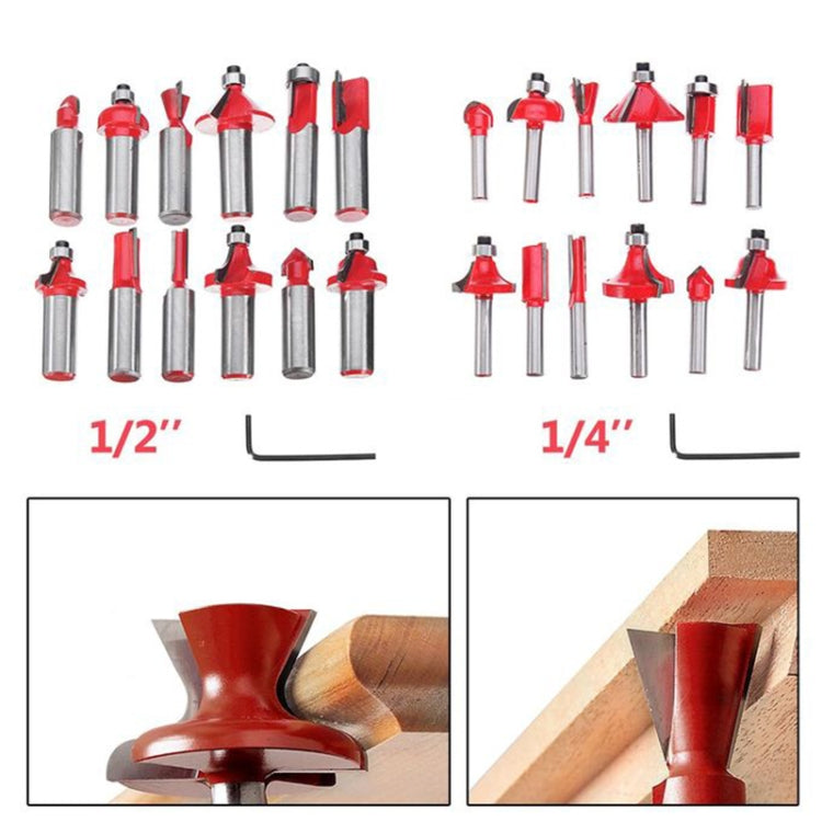 Woodworking Milling Cutter Set Trimming Machine Head Electric Wood Milling Engraving Machine Cutter, Red 1/4 Handle 12PCS, Blue 1/4 Handle 12PCS, Red 1/2 Handle 12PCS, Blue 1/2 Handle 12PCS, Red 1/4 Handle 15PCS, Red 1/2 Handle 15PCS�������������������...