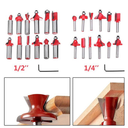 Woodworking Milling Cutter Set Trimming Machine Head Electric Wood Milling Engraving Machine Cutter, Red 1/4 Handle 12PCS, Blue 1/4 Handle 12PCS, Red 1/2 Handle 12PCS, Blue 1/2 Handle 12PCS, Red 1/4 Handle 15PCS, Red 1/2 Handle 15PCS�������������������...