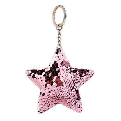2 PCS Cute Chaveiro Star Keychain Glitter Pompom Sequins Key Chain Gifts for Women Llaveros Mujer Car Bag Accessories Key Ring, Star Shape(Pink), Star Shape(Green), Star Shape(Magenta), Star Shape(Colorful)