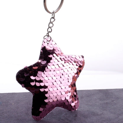 2 PCS Cute Chaveiro Star Keychain Glitter Pompom Sequins Key Chain Gifts for Women Llaveros Mujer Car Bag Accessories Key Ring, Star Shape(Pink), Star Shape(Green), Star Shape(Magenta), Star Shape(Colorful)