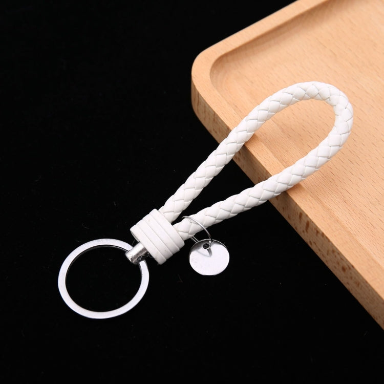 Woven Leather Cord Keychain Car Pendant Leather Key Ring, Baotou With Small Round Piece
