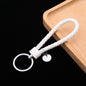 Woven Leather Cord Keychain Car Pendant Leather Key Ring, Baotou With Small Round Piece