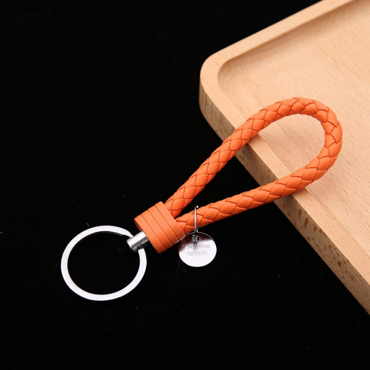 Woven Leather Cord Keychain Car Pendant Leather Key Ring, Baotou With Small Round Piece