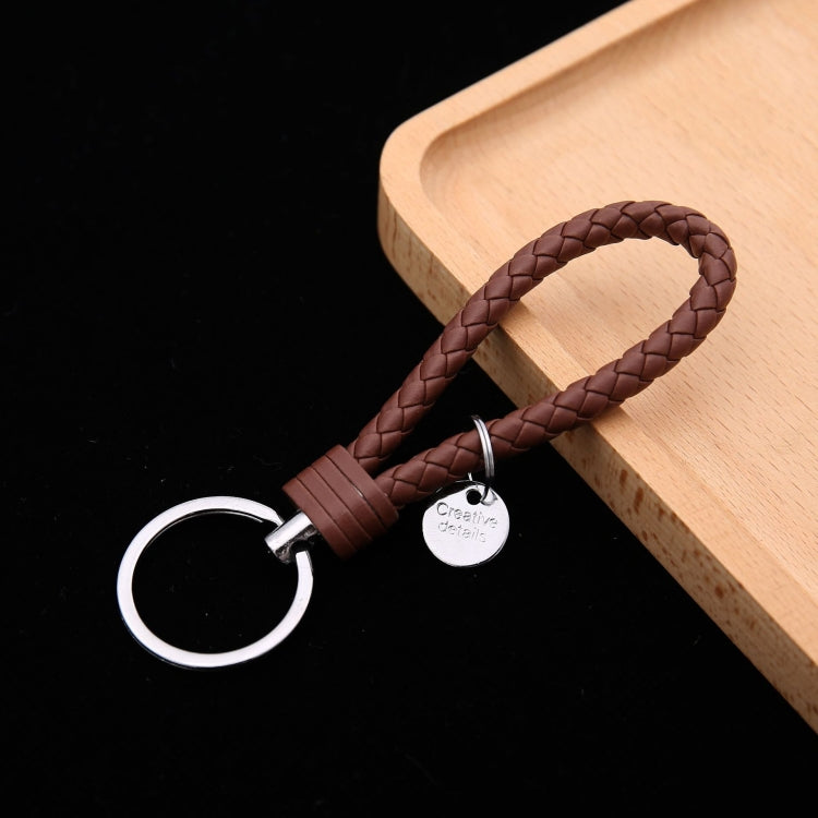 Woven Leather Cord Keychain Car Pendant Leather Key Ring, Baotou With Small Round Piece