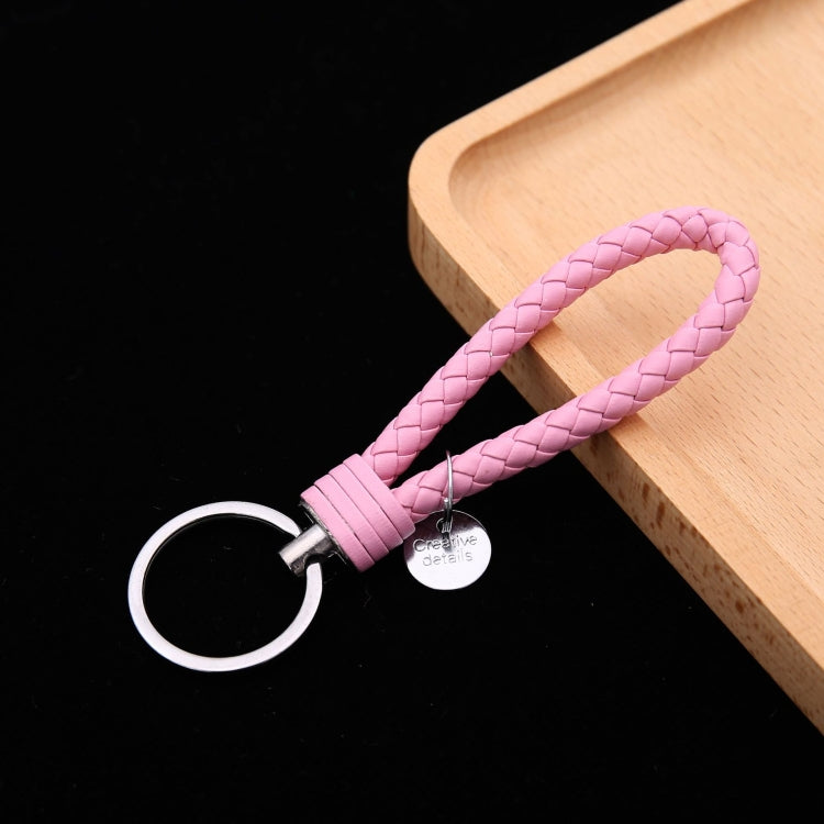Woven Leather Cord Keychain Car Pendant Leather Key Ring, Baotou With Small Round Piece